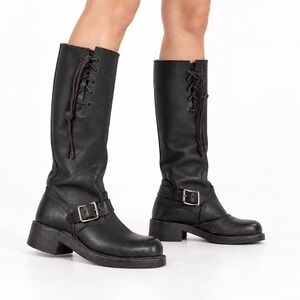 Cord Vintage Y2K Black Leather Engineer Moto Boots Women's Size 8.5